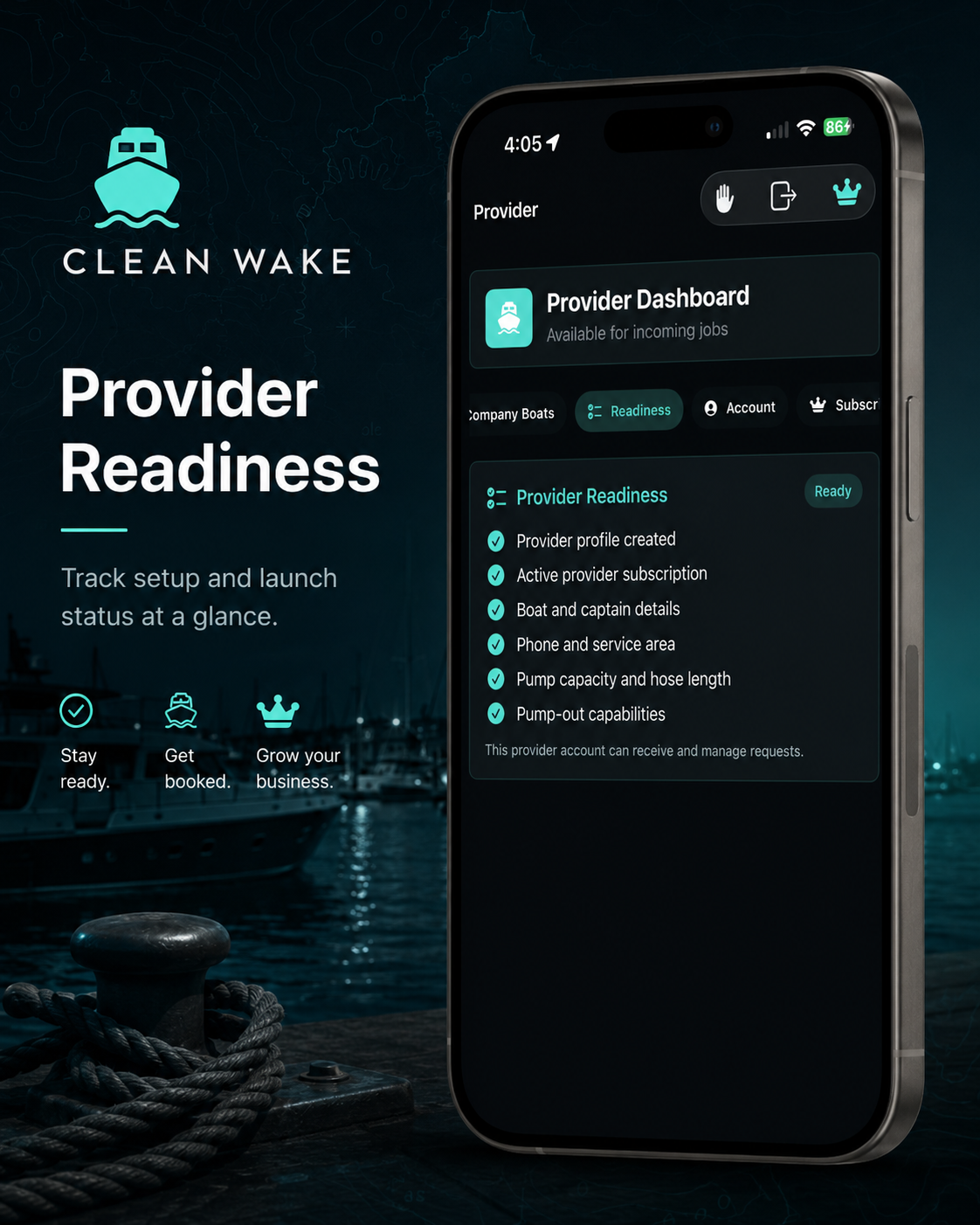 Clean Wake provider readiness checklist.
